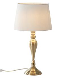 Lampada da tavolo con paralume in cotone Brighton, Paralume: cotone, Base della lampada: metallo verniciato, Bianco, ottonato, Ø 25 x Alt. 52 cm
