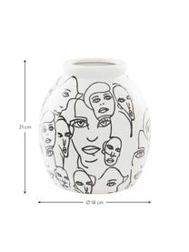 Vaso di design in ceramica con motivo People, Ceramica, Bianco, nero, Ø 18 x Alt. 21 cm