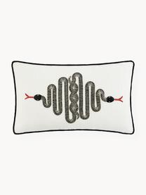 Ľanový dekoračný vankúš Snake, Lomená biela, čierna, červená, Š 30 x D 50 cm