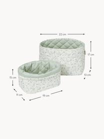 Set de cestas de algodón económico Green Leaves, 2 uds., Funda: 100% algodón ecológico co, Blanco, verde menta, Set de diferentes tamaños