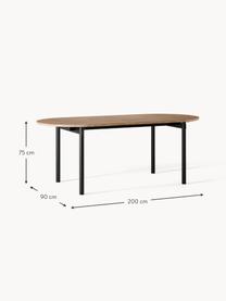 Oválny jedálenský stôl Mavi, Dubové drevo, čierna, Š 200 x D 90 cm