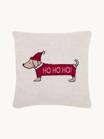 Kussenhoes Santas Little Helper met kerstmotief, 100% katoen, Beige, rood, B 40 x L 40 cm