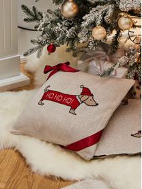 Kussenhoes Santas Little Helper met kerstmotief, 100% katoen, Beige, rood, B 40 x L 40 cm