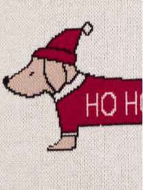 Kussenhoes Santas Little Helper met kerstmotief, 100% katoen, Beige, rood, B 40 x L 40 cm