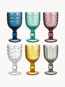 Verres à vin multicolore avec embossage décoratif, 6 élém., Verre, Multicolore, transparent, Ø 9 x haut. 17 cm