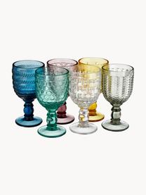 Copas de vino con relieves Bunt, 6 uds., Vidrio, Multicolor transparente, Ø 9 x Al 17 cm