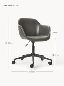 Silla de escritorio de cuero sintético Fiji, Tapizado: piel sintética (100% poli, Estructura: metal con pintura en polv, Ruedas: plástico, Cuero sintético gris oscuro, An 66 x F 66 cm