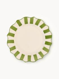 Plato de postre artesanal Scalloped, Gres, Verde, blanco, Ø 22 cm