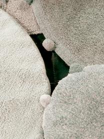 Runder Teppich Bubbly mit Pompoms, handgefertigt, Flor: 97% recycelte Baumwolle, , Grün, Cremefarben, Ø 120 cm (Größe S)