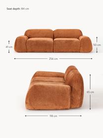 Sofa modułowa (3-osobowa) Teddy-Bouclé Wolke, Tapicerka: Teddy-Bouclé (100% polies, Stelaż: drewno sosnowe, drewno św, Nogi: tworzywo sztuczne Ten pro, Teddy-Bouclé w odcieniu terakoty, S 256 x G 118 cm