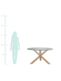 Mesa de comedor redonda Hélice, Patas: madera de roble, Tablero: vidrio templado, Marrón, transparente, Ø 135 x Al  cm
