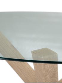 Mesa de comedor redonda Hélice, Patas: madera de roble, Tablero: vidrio templado, Marrón, transparente, Ø 135 x Al  cm