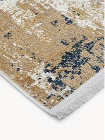 Tapis soyeux à poils ras et franges Verona, Beige, brun, bleu foncé, larg. 80 x long. 150 cm (taille XS)