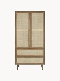 Kleine kledingkast Aries met Weens vlechtwerk, 2 deuren, Frame: spaanplaat met eikenhoutf, Poten: massief eikenhout, Hout, donker gelakt, B 100 x H 194 cm