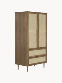 Petite armoire en cannage Aries, 2 portes, Bois foncé laqué, larg. 100 x haut. 194 cm