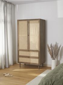 Armario pequeño con tejido vienés Aries, 2 puertas, Estructura: aglomerado con chapa de m, Patas: madera de roble maciza, Madera barnizada oscura, An 100 x Al 194 cm