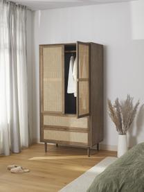 Armario pequeño con tejido vienés Aries, 2 puertas, Estructura: aglomerado con chapa de m, Patas: madera de roble maciza, Madera barnizada oscura, An 100 x Al 194 cm