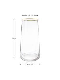 Mondgeblazen glazen vaas Myla met goudkleurige rand, Glas, Transparant, Ø 14 x H 28 cm