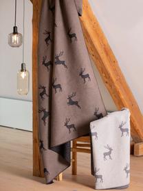 Plaid gris-brun motif hiver Silvretta, 85 % coton, 15 % polyacrylique, Brun, larg. 140 x long. 200 cm