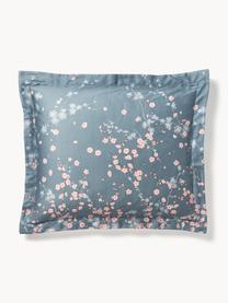 Katoenensatijnen kussenhoes Sakura met bloemenprint, Weeftechniek: satijn Draaddichtheid 250, Blauw, lichtroze, wit, B 60 x L 70 cm
