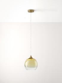 Lampada a sospensione con sfera Mineleo, Paralume: vetro, Baldacchino: metallo spazzolato, Dorato, trasparente, Ø 25 x Alt. 90 cm