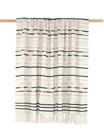 Plaid Lena met structuurpatroon en pailletten, Plaid: katoen, Gebroken wit, zwart, lichtbeige, 130 x 170 cm