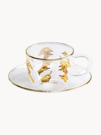 Designer Kaffeetasse Toiletpaper mit Lipsticks, Rand: Gold, Transparent, Gelb, Ø 7 x H 5 cm, 110 ml