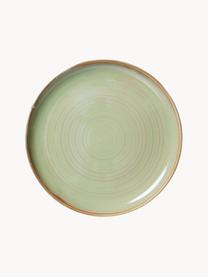 Ručne maľovaný porcelánový plytký tanier Chef, 4 ks, Porcelán, Olivovozelená, Ø 26 cm