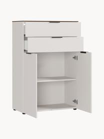 Büroschrank Ancona mit Schubladen, Oberfläche: Spanplatte mit Melaminhar, Front: Spanplatte mit Melaminhar, Griffe: Metall, pulverbeschichtet, Hellbeige, Holz in Nussbaumoptik, B 81 x H 120 cm