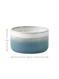 Duftkerze Aqua (Baumwollblüte), Behälter: Keramik, Blau, Beige, Weiss, Ø 12 x H 7 cm