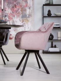 Silla con repozabrazos de terciopelo Lola, Tapizado: terciopelo de poliéster A, Patas: metal con pintura en polv, Terciopelo rosa palo, An 58 x F 62 cm