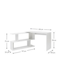 Eckschreibtisch Lemina in Weiß, Mitteldichte Holzfaserplatte (MDF), lackiert, Weiß, matt, B 119 x T 49 cm