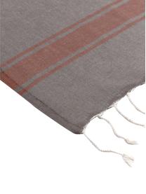 Telo fuota a righe con frange St Tropez, 100% cotone, Taupe, terracotta, Larg. 100 x Lung. 200 cm