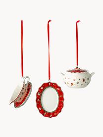 Porseleinen kerstboomhangers Toy's Delight, set van 3, Premium porselein, Wit, rood, Set met verschillende groottes