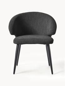 Sedia con braccioli in bouclé Celia, Rivestimento: tessuto (80% poliestere, , Gambe: metallo verniciato a polv, Struttura: multistrato di eucalipto, Bouclé nero, nero opaco, Larg. 61 x Prof. 59 cm