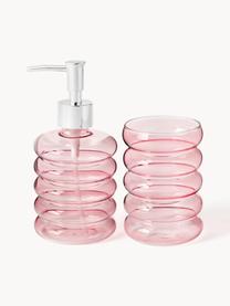 Set di 2 accessori da bagno in vetro soffiato Bubbly, Testa della pompa: plastica, Rosa chiaro, trasparente, Set in varie misure