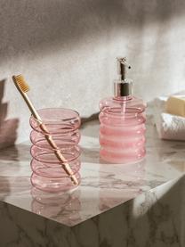 Set di 2 accessori da bagno in vetro soffiato Bubbly, Testa della pompa: plastica, Rosa chiaro, trasparente, Set in varie misure