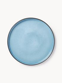 Speiseteller Bora mit Rillenrelief, 4 Stück, Steinzeug, glasiert, Hellblau glänzend, Schwarz matt, Ø 27 cm