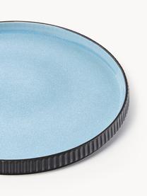 Assiettes plates Bora, 4 pièces, Grès, émaillé, Bleu ciel, noir, Ø 27 cm