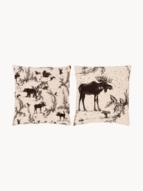 Fundas de cojínes Animal Toile, 2 uds., 100% algodón ecológico con certificado GOTS, Beige claro, negro, An 45 x L 45 cm