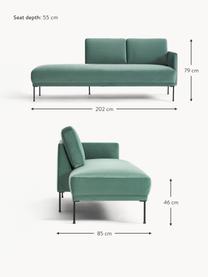 Zamatové ležadlo Fluente, Zamatová petrolejová, Š 202 x H 85 cm, s operadlom naľavo