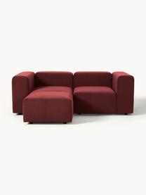 Modulares Samt-Sofa Lena (3-Sitzer) mit Hocker, Bezug: Samt (100 % Polyester) De, Gestell: Kiefernholz, Schichtholz,, Füße: Kunststoff, Samt Weinrot, B 209 x T 181 cm