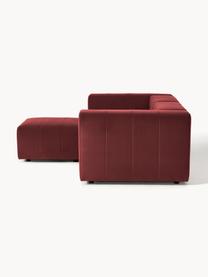 Modulares Samt-Sofa Lena (3-Sitzer) mit Hocker, Bezug: Samt (100 % Polyester) De, Gestell: Kiefernholz, Schichtholz,, Füße: Kunststoff, Samt Weinrot, B 209 x T 181 cm