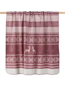 Plaid Lodge, 65% katoen, 35% polyacryl, Roze, wijnrood, beige, 150 x 200 cm