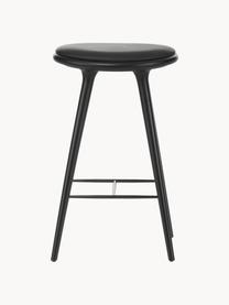 Buchenholz-Barhocker High Stool, Beine: Buchenholz, gebeizt, Sitzfläche: Leder, Buchenholz, Leder Schwarz, B 45 x H 74 cm