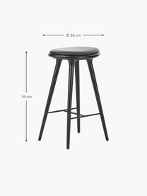 Buchenholz-Barhocker High Stool, Beine: Buchenholz, gebeizt, Sitzfläche: Leder, Buchenholz, Leder Schwarz, B 45 x H 74 cm