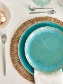 Handgemaakt ontbijtbord Anthia van keramiek met reactief glazuur in turquoise, 2 stuks, Keramiek, Turquoise, Ø 23 x H 3 cm