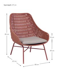 Tuin loungefauteuil Abeli, Zitvlak: touw, geverfd, Frame: verzinkt metaal en gelakt, Bekleding: stof, Roze, B 68 x H 67 cm