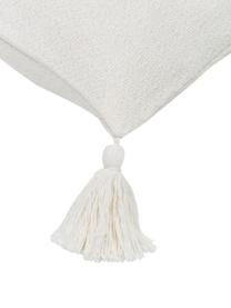 Housse de coussin blanc crème à houppes décoratives Lori, 100 % coton, Blanc crème, larg. 40 x long. 40 cm