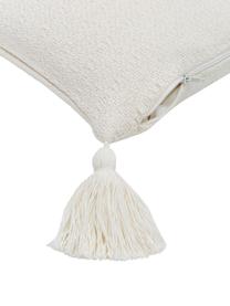 Housse de coussin blanc crème à houppes décoratives Lori, 100 % coton, Blanc crème, larg. 40 x long. 40 cm